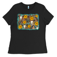 Black cow skull sunflower background Ladies Tee - AdoDesignShop