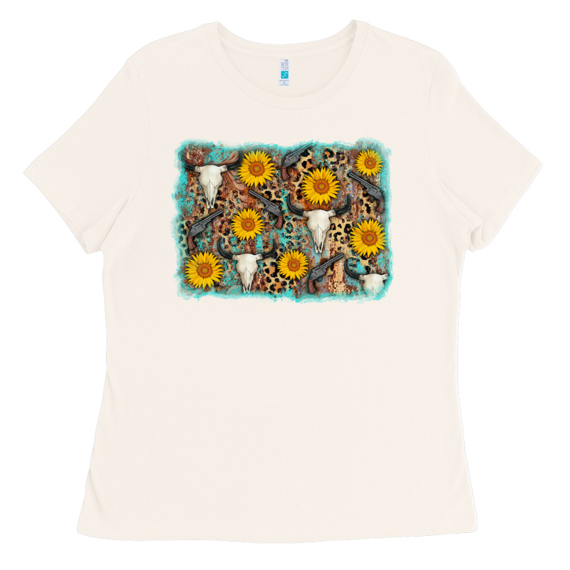 Cow Skull Sunflower Background Ladies Tee by AdoDesignShop | Teevron