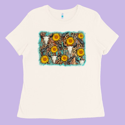 Cow Skull Sunflower Background Ladies Tee Designed By Adodesignshop