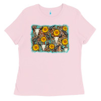 Bubblegum Pink cow skull sunflower background Ladies Tee - AdoDesignShop