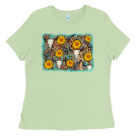 Matcha cow skull sunflower background Ladies Tee - AdoDesignShop