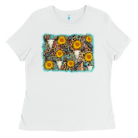 White cow skull sunflower background Ladies Tee - AdoDesignShop