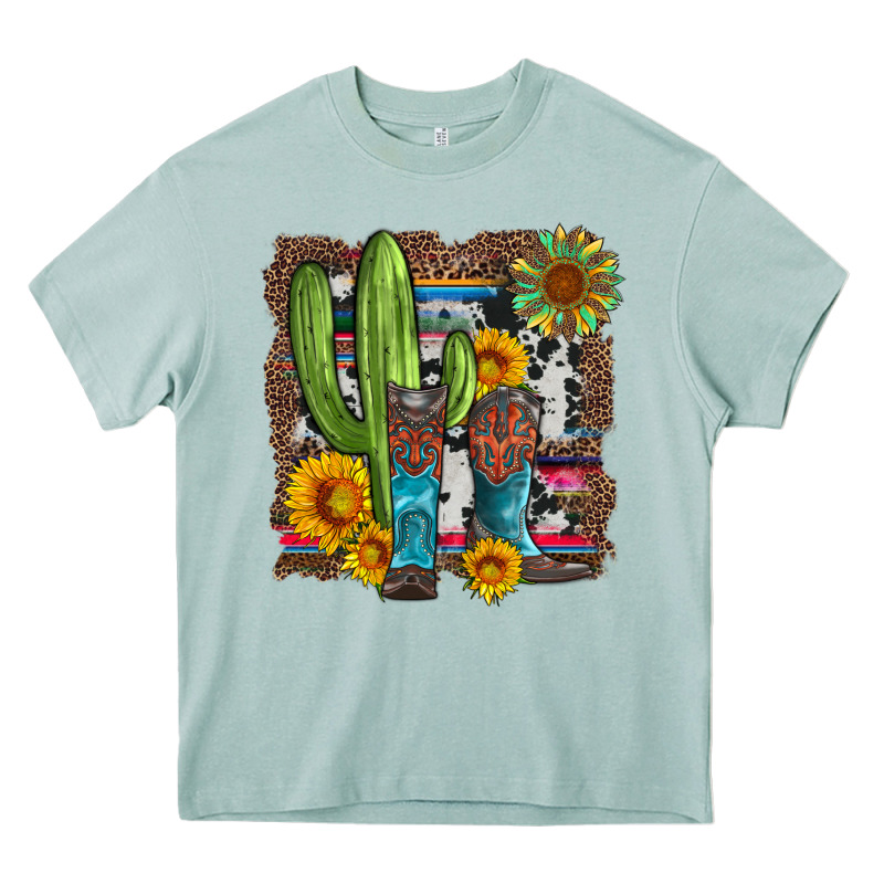 Western Cactus With Cowboy Boots And Sunflowers Heavy Core Tee by Artiststas | Teevron