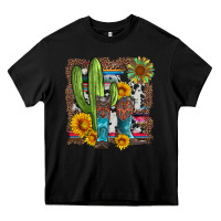Black western cactus with cowboy boots and sunflowers Heavy Core Tee - Artiststas