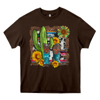 Chocolate Brown western cactus with cowboy boots and sunflowers Heavy Core Tee - Artiststas