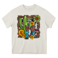 Cream western cactus with cowboy boots and sunflowers Heavy Core Tee - Artiststas