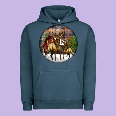 Elk Buck Deer Christmas Urban Hoodie Designed By Lillyallendesigns