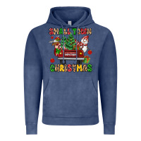 Vintage Denim Christmas Santa and reindeer truck Vintage Hoodie - MaliasSmallBusiness