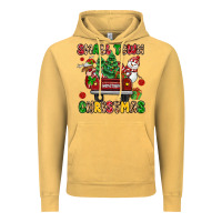 Vintage Mustard Christmas Santa and reindeer truck Vintage Hoodie - MaliasSmallBusiness