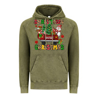 Vintage Olive Christmas Santa and reindeer truck Vintage Hoodie - MaliasSmallBusiness