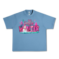 Pebble Blue hello winter pink snowman Urban Heavy Tee - MaliasSmallBusiness