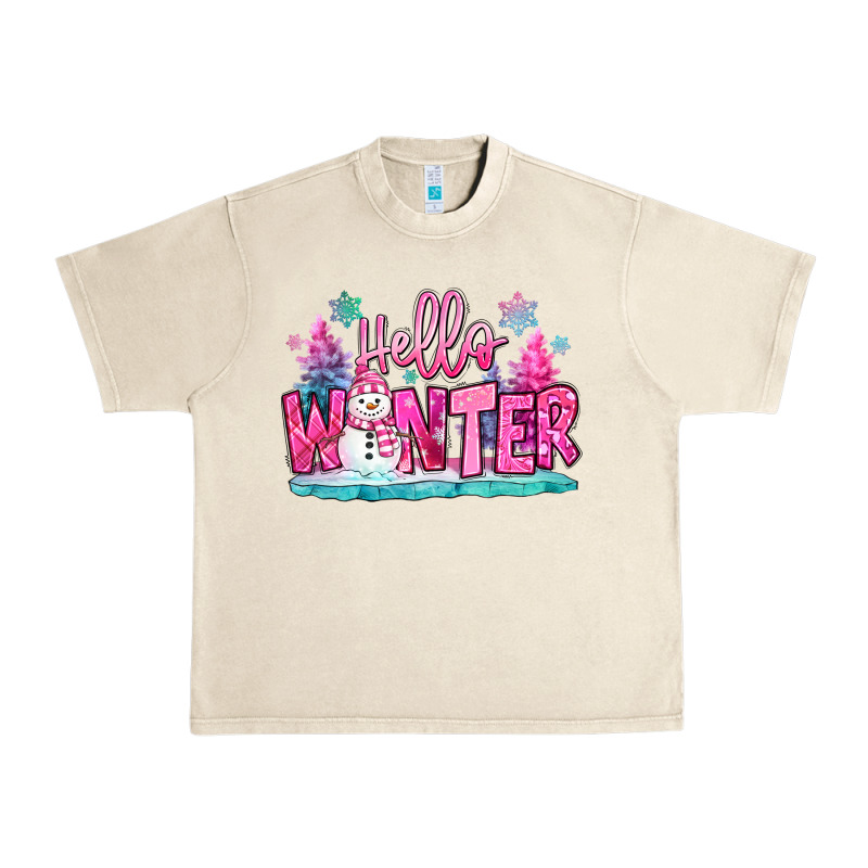 Hello Winter Pink Snowman Urban Heavy Tee by MaliasSmallBusiness | Teevron