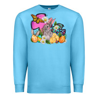 Ocean Blue Easter rabbits and cross Premium Sweatshirt - OliviaCreatesArt