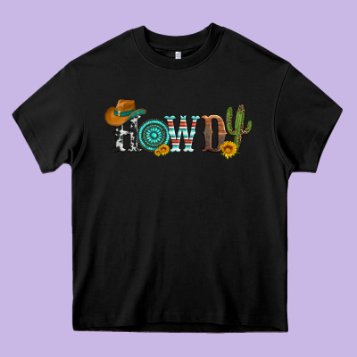Howdy With Cowboy Hat And Cactus Heavy Core Tee Designed By Artiststas