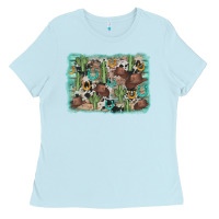 Baby Blue cactus cowboy hat background Ladies Tee - AdoDesignShop