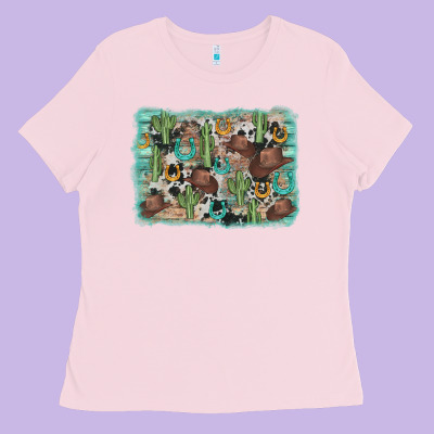 Cactus Cowboy Hat Background Ladies Tee Designed By Adodesignshop
