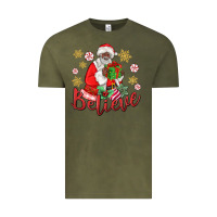 Vintage Olive believe black santa christmas Vintage Tee - MaliasSmallBusiness