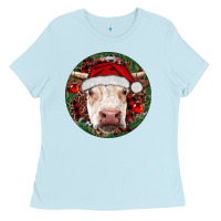 Baby Blue Hereford Cow Christmas Ladies Tee - RanaPortraitStore
