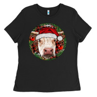 Black Hereford Cow Christmas Ladies Tee - RanaPortraitStore