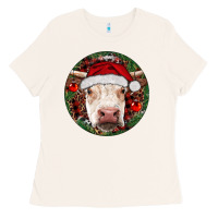 Bone Hereford Cow Christmas Ladies Tee - RanaPortraitStore