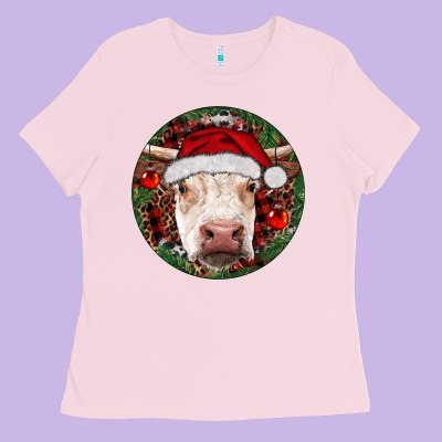 Hereford Cow Christmas Ladies Tee Designed By Ranaportraitstore