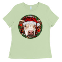 Matcha Hereford Cow Christmas Ladies Tee - RanaPortraitStore