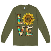 Army Green western love with sunflower Long Sleeve Tee - Artiststas