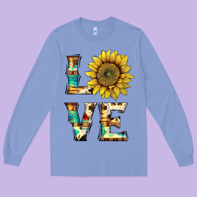 Western Love With Sunflower Long Sleeve Tee Designed By Artiststas