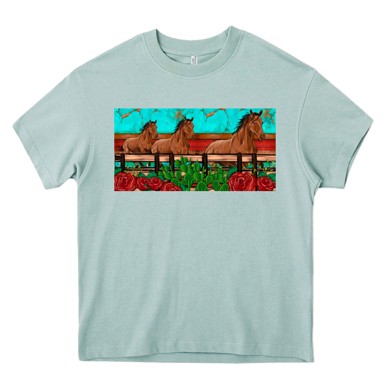 Horses Roses Ann Cactuses License Plate Heavy Core Tee by Artiststas | Teevron