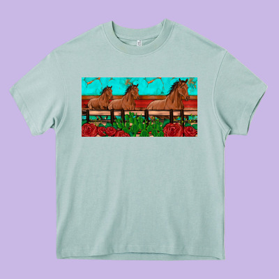 Horses Roses Ann Cactuses License Plate Heavy Core Tee Designed By Artiststas