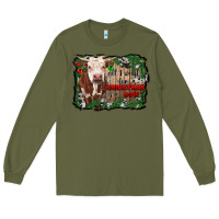 Army Green all i want for christmas is a cow cowhide Long Sleeve Tee - RanaPortraitStore