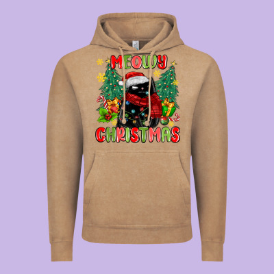 Meowy Christmas Black Cat Vintage Hoodie Designed By Maliassmallbusiness