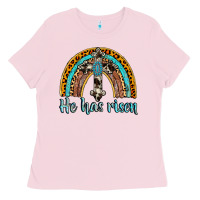 Bubblegum Pink he has risen rainbow Ladies Tee - AdoDesignShop