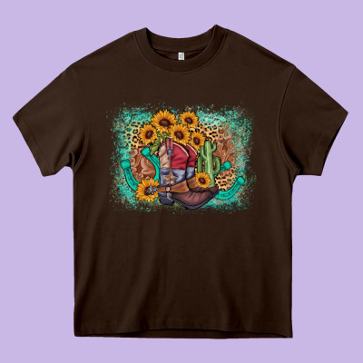 Cowboy Boots Sunflower Heavy Core Tee Designed By Adodesignshop