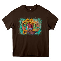 Chocolate Brown cowboy boots sunflower Heavy Core Tee - AdoDesignShop