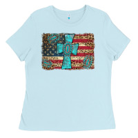 Baby Blue flag and turquoise cross Ladies Tee - AdoDesignShop