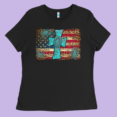 Flag And Turquoise Cross Ladies Tee Designed By Adodesignshop