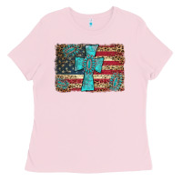 Bubblegum Pink flag and turquoise cross Ladies Tee - AdoDesignShop