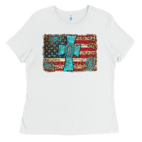 White flag and turquoise cross Ladies Tee - AdoDesignShop