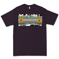 Plum western cowhide serape sunflower mama license plate Premium Tee - BarkalooDesign