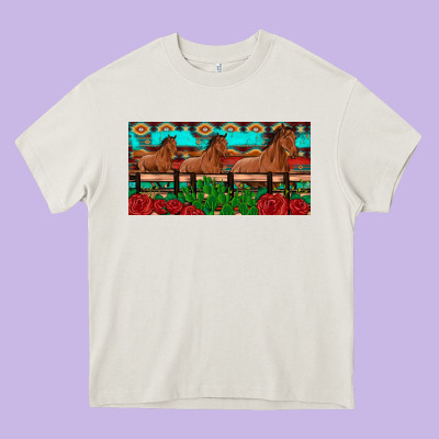 Horses Roses Ann Cactuses License Plate Heavy Core Tee Designed By Artiststas