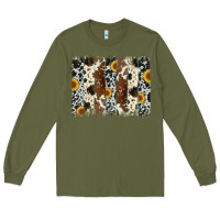 Army Green sunflower cowhide brush stroke Long Sleeve Tee - Artiststas