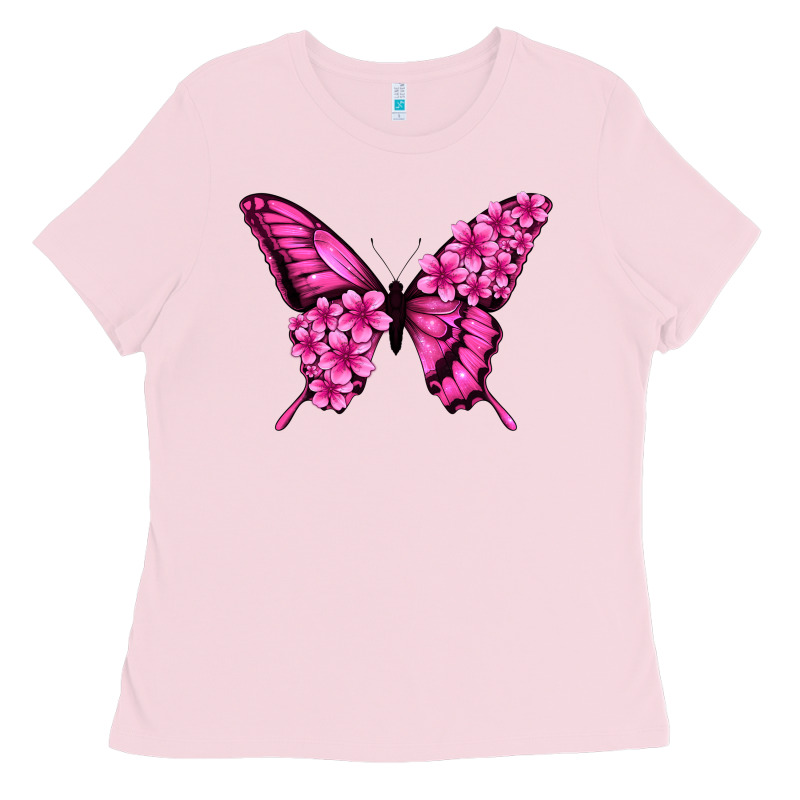 Floral Pink Butterfly Ladies Tee by Jasminsmagicworld | Teevron