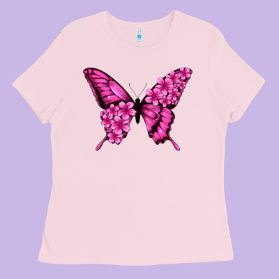 Floral Pink Butterfly Ladies Tee Designed By Jasminsmagicworld