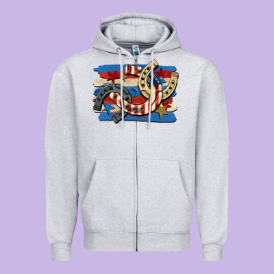 4th Of July Horseshoe Zipper Hoodie Designed By Cowgirlartshop