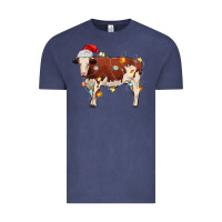 Vintage Denim Christmas cow Vintage Tee - MaliasSmallBusiness