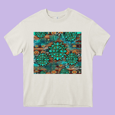 Gemstone Turquoises Aztec Leopard Cowhide Heavy Core Tee Designed By Artiststas