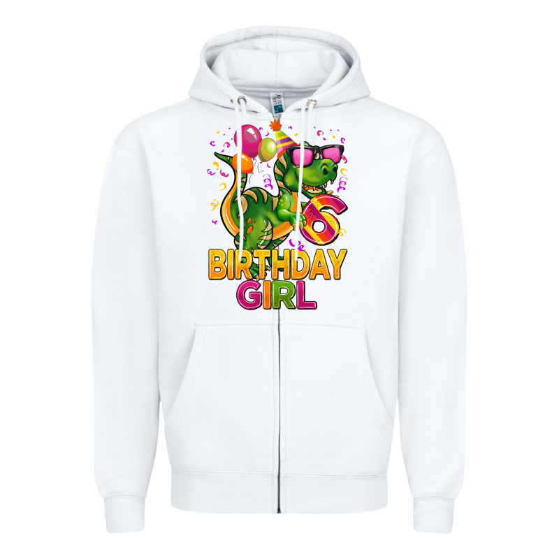 6th Birthday Girl T Rex Pink Zipper Hoodie by CowGirlArtShop | Teevron