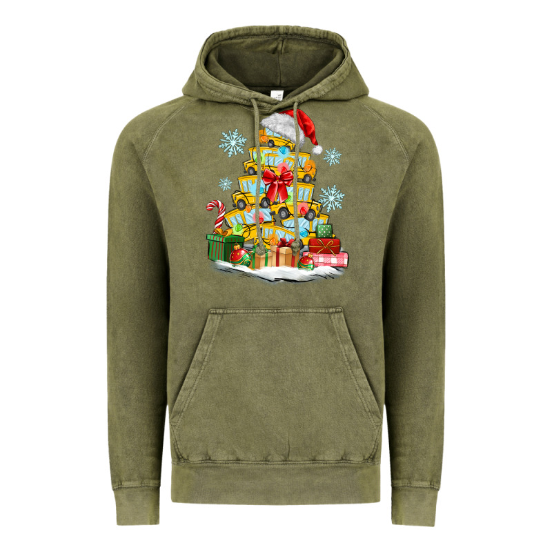 Christmas Tree With School Bus Vintage Hoodie by MaliasSmallBusiness | Teevron