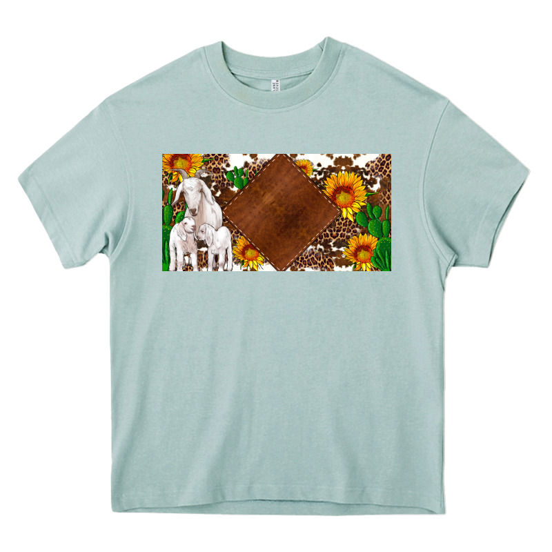Baby Goats And Sunflower And Cactus With Cowhide License Plate Heavy Core Tee by Artiststas | Teevron